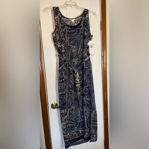 Amanda Lane Womens Navy Gray Filigree Flower Opaque Paisley Tank Maxi Dress 16